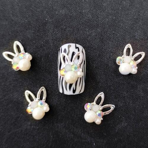 3d Big Silver Rabbit Nail Art Diamonds Mixed Rhinestones AB Alloy Jewely for DIY Nail Pearl Cartoon Manicure DIY Design