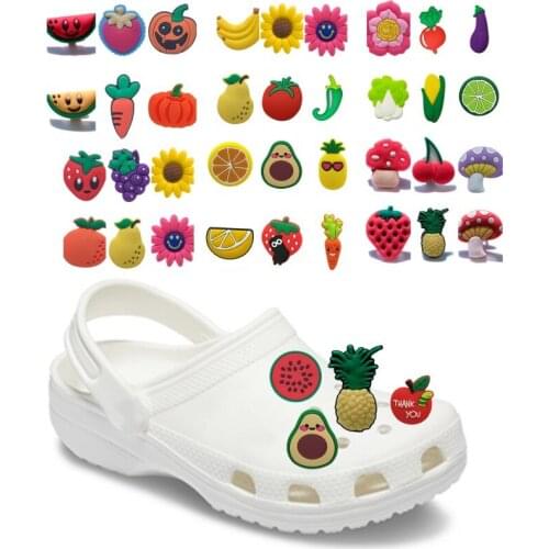 40-100pcs Cute Fruit Flower Shoe Charms Avocado Pineapple Strawberry Pumpkin Shoe Accessories Sunflower Shoe Decoration for Clog