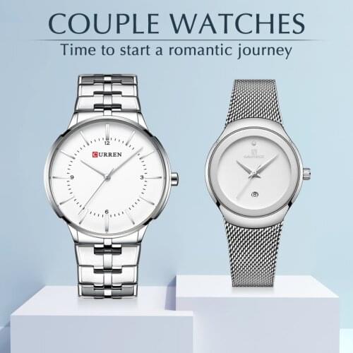 Lover Watch CURREN Top Luxury Brand Stainless Steel Waterproof Watch for Men and Women Fashion Casual Wristwatch Set for Sale