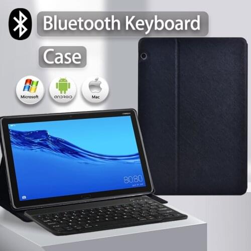 Tablet Case for Huawei MediaPad M5 Lite 10.1"/M5 10.8"PU Leather Cover Case Flip Cover Case+Wireless Keyboard Bluetooth Keyboard