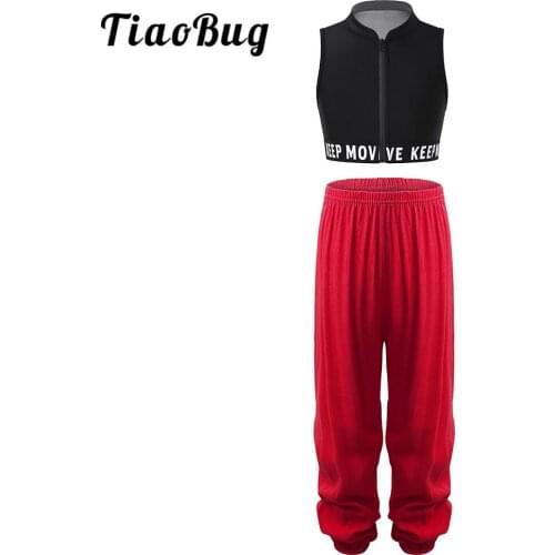 Kid Dance Outfits Hip Hop Clothing Back Vest Crop Top Long Loose Pants Streetwear Harem Pants for Girls Dance Costume Clothes