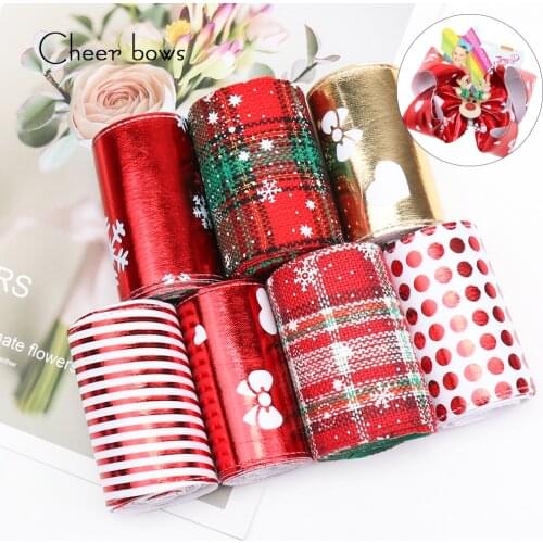Cheer bows Christmas Composite Ribbon 75MM Cloth Fabric For DIY Craft Holiday Xmas Decor Gift Wrapping Apparel Sewing Materials