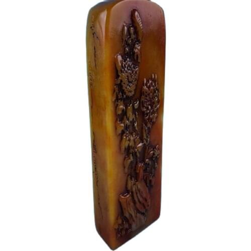 China shoushan stone old Hand carved Chrysanthemum map image Statue seal