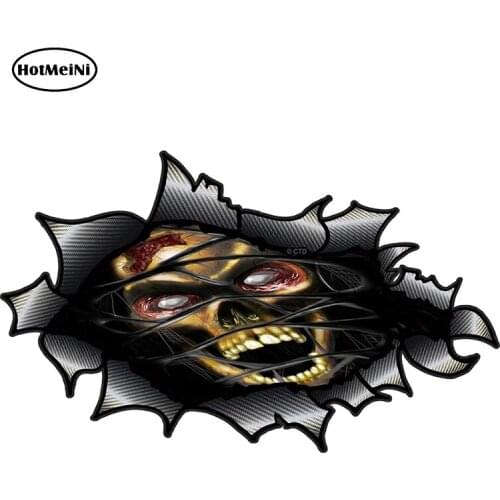 HotMeiNi 13cm X 7.9cm Ripped Torn Carbon Fibre Fiber Design with Zombie Style Skull Motif External Vinyl 3D Car Stickers