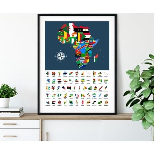 Map of Africa Mixed with Countries Flags Art Poster Prints Collection of all African Maps Combined Canvas Painting Home Decor