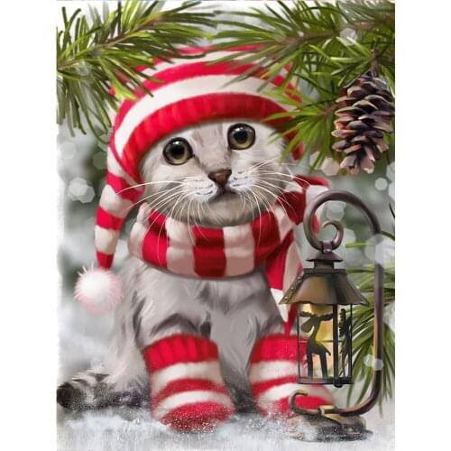 Animal Cat Christmas Printed Canvas 14CT Cross Stitch DIY Embroidery Set Craft Painting Hobby Handicraft Promotions Magic Needle