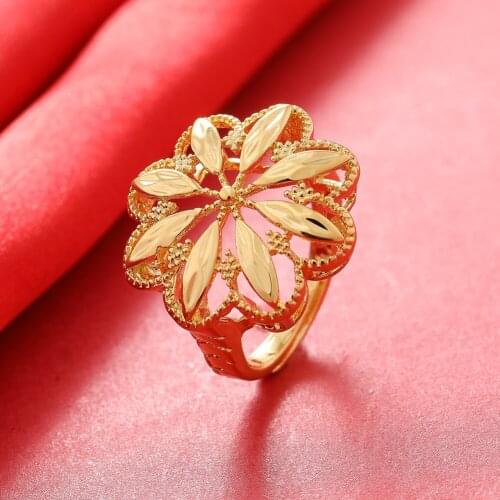 Dubai Gold Color Rings 24K For Women Wedding Jewellery Womens Ring For Girls Bridal Wife Gifts African Dubai French