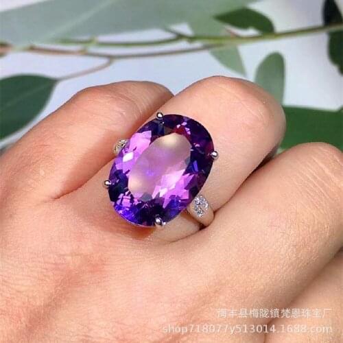 Brazil 12 kt Natural Amethyst 925 Sterling Silver Ring Set With AAA Zircon Crystal Transparent Fire Color Good Yan