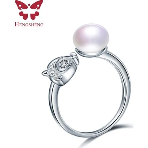 Simple fox 9-10mm white bread round high luster AAAA natural freshwater ring for women party gift, 925 Silver Adjustable Ring