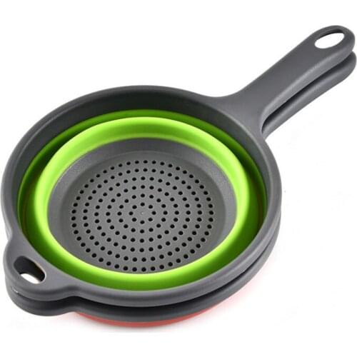 Kitchen Fruit Vegetable silicone Strainer Drainer Washing Basket Plastic Folding Strainer Collapsible Handle Storage Tools