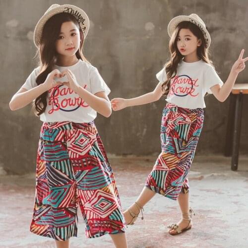 Summer Girls Suit 2019 Kids Clothing Set Teens Girl Clothes Sets Casual Outfits For Girls 8 12 Years Letter T-Shirt+Pants 2 Pcs