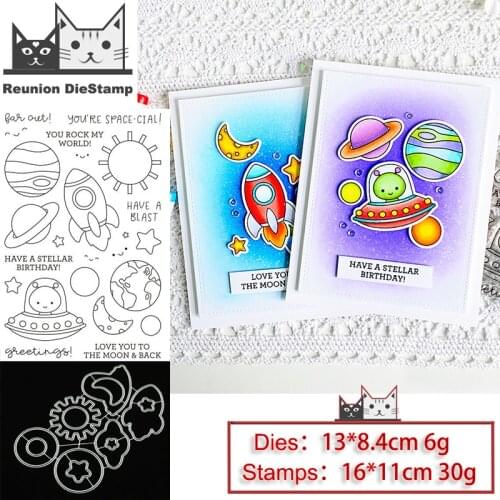 Reunion Rockets and Aliens Metal Cutting Dies and Stamps Stencil for DIY Scrapbooking Photo Album Embossing Decorative Craft Die