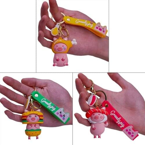 Cartoon Gourmet Pig Keychain Bag Decoration Pendant Car Key Ring Women Men Jewelry Students Gift Kids Toy