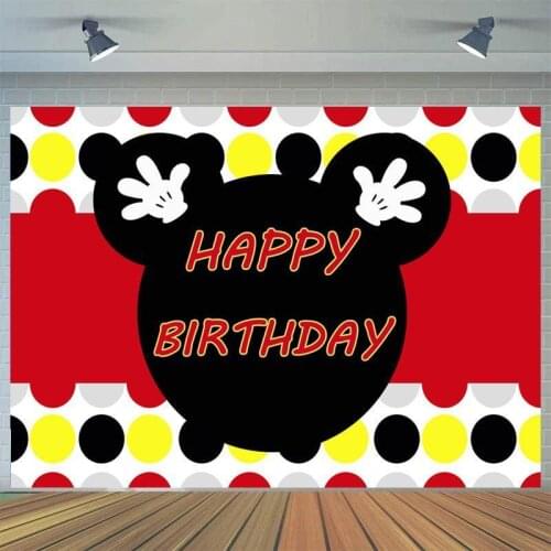 Mouse Birthday Backdrop Cartoon Party Red Black Dots Banner Decor Kids Baby Shower Newborn Girl Princess Background Photocall