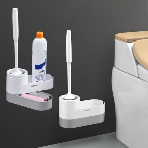 Toilet Wall Hanging With Base Soft Brush Toilet Cleaning Kit Creative Storage Silicone Bathroom Wc Tools TPR Toilet Brush L1