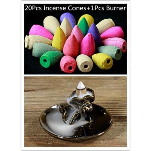 20Pc Natural Backflow Incense + 1Pcs Burner Pure Manual Multi-function Ceramics Burners Crafts Gift Incense Disc Lotus Fragrance
