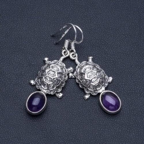 Natural Amethyst Boho 925 Sterling Silver Drop Earrings 1 3/4" R1377