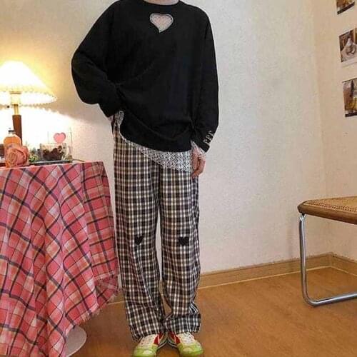 Summer New Gothic Harajuku Hippie Palazzo Pants Women Retro Korean Chic Streetwear Student Loose Straight Plaid Pants Clothing