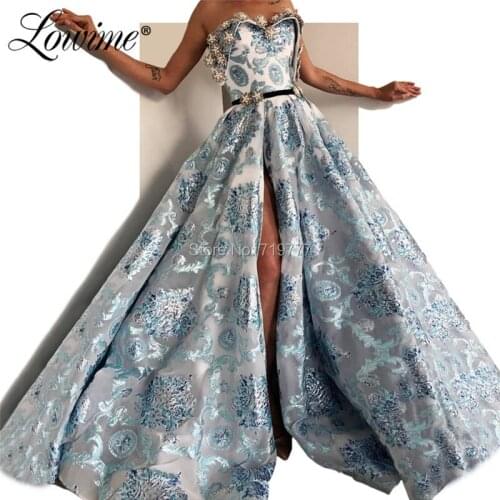 2019 New Arrival High Side Sexy Long Evening Dress Abendkleider Moroccan Arabic Celebrity Party Gowns Vestidos Prom Dresses