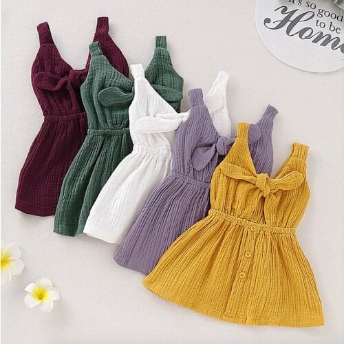 1-6Y Toddler Kids Baby Girl Clothes Dress Summer Girls Dresses Ruffles Sleeveless Cotton Linen Party Casual Suspender Dress