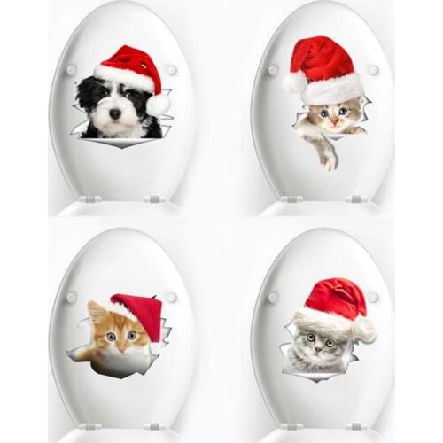 Cute 3D Christmas cat dog Wall Sticker for festival Christmas Home decoration art Decals wallpaper mural Toile/Showcase Stickers