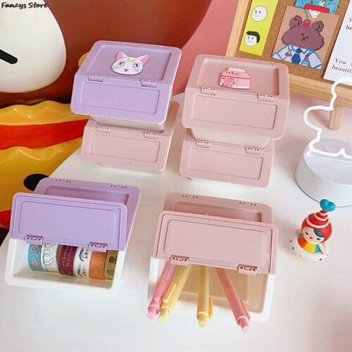 Pink Purple Milk Box Miniature Stationery Storage Lovely Cartoon Animal Box Storage Pen Glue Eraser Home Office Tool Bucket New