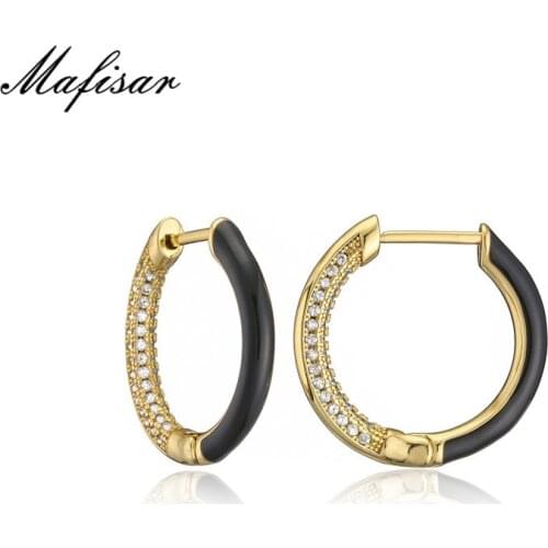 Mafisar 4 Style Gold Color CZ Wedding Earrings For Women Black/White Cubic Zirconia Hoop Earrings Femme Bijoux Birthday Gift