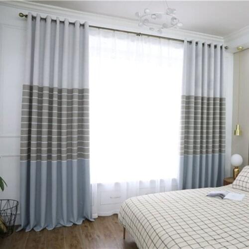 Gray Blue Coffee Lattice Yarn-dyed Curtains Modern Minimalist Living Room Bedroom Cotton Linen Nordic Wind Curtain Tulle Custom