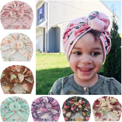 Cute Knot Printed Flower Hedging Hat Newborn Infant Toddler Caps Turban Baby Girls Beanie Headwear