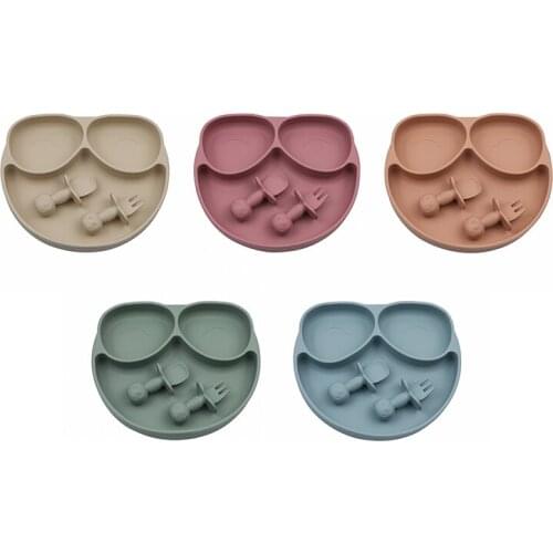 Baby Silicone Tableware Baby Feeding Plate Set Waterproof Kids Non-slip Suction Silicone Dishes Bowl Spoon Fork Bib