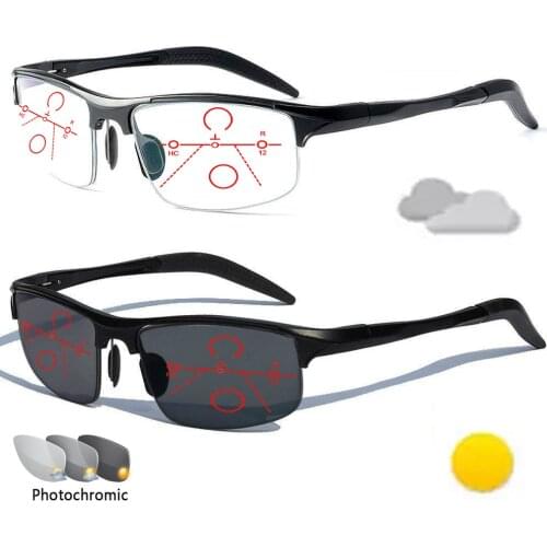 Al-Mg Alloy Sports Progressive Multifocal Photochromic Gray Reading Glasses See Far and Near Ultralight +0.75 +2.0 +2.5 to +4.0