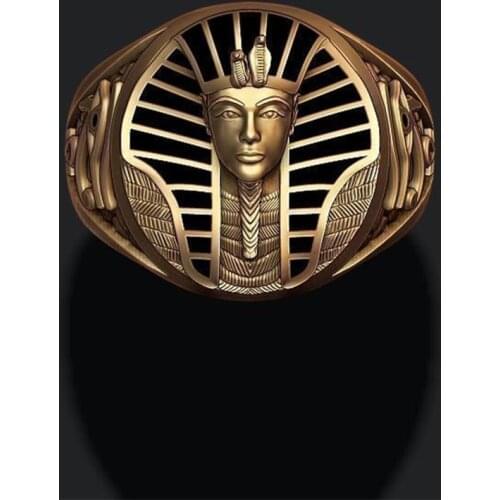 Vintage Goden Color Egypt Tutankhamun Ring Mens Ancient Pharaoh Golden Mask Eagle Eye Brass Biker Rings Egyptian Jewelry