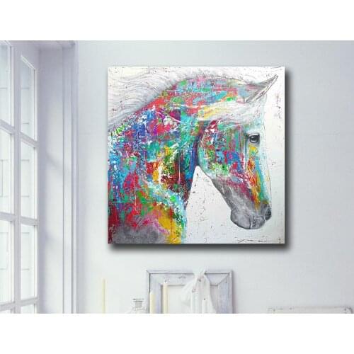Wxkoil Oil Painting Pop Art Horse art Head III Wall Decor Painted Wall Art Canvas Printed Living Room Painting Wall Art Pictures