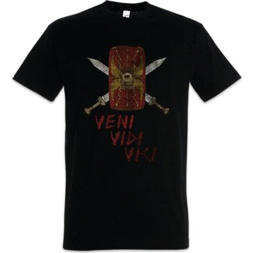 I Came I Saw I Conquered Julius Caesar Veni Vidi Vici Rome Empire Shield T-Shirt. Summer Cotton O-Neck Short Sleeve Mens T Shirt