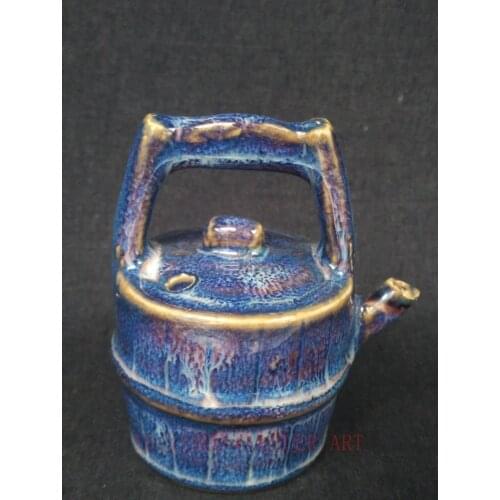 YIZHU CULTUER ART Collection China Porcelain Carving Ancient Barrel Drop Water Lovely Decoration