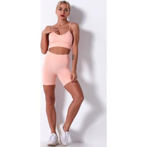 2PCS Womens Sportswear Tracksuit Bra Shorts Fitness Workout Running Sports Sling Vest Yoga Set Gym Clothing Sports Suits