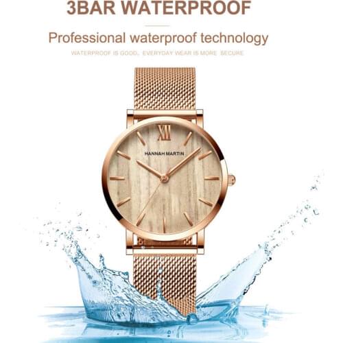 Natural Wood Grain Walnut Japan Quartz Watches Movement Ladies Watch Luxury Stainless Steel Mesh Waterproof Womens Wristwatches