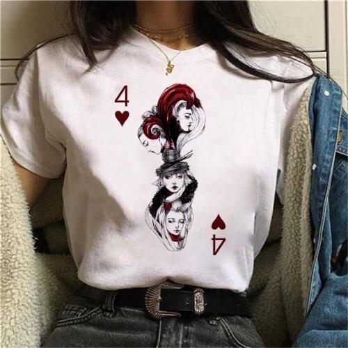 Woman summer Poker T-shirt Short Sleeve Graphic Tees Women women Fashion Soft Casual White T shirts Tops