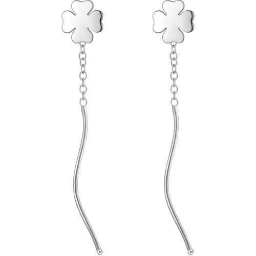 SILVERHOO Genuine 925 Sterling Silver Geometric Wave Tassel Drop Earring For Women Lucky Flower Earring Trendy Statement Jewelry