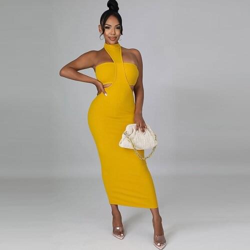 Off The Shoulder Bandage Two Piece Dress Set Women Vacation Outfit Slim Fit Crop Top and Halter Backless Long Party Dress Suits