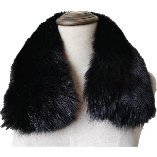 Winter Fur Collar Scarf Women Real Fox Fur Shawl Wraps Match With Coat Jacket Fluffy and Soft Handmade Black