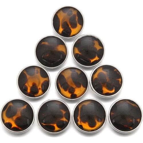 10pcs/lot Leopard Snap Button Jewelry Mixed Style Ginger Resin 18mm Snap Buttons fit Snap Bracelet Bangles