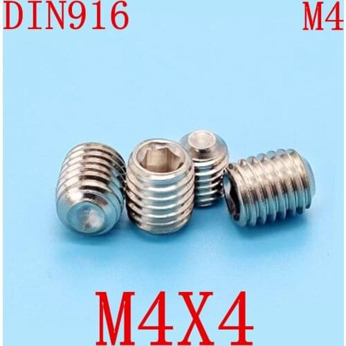 1000pc/set DIN916 m4*4 m4x4 4mm Stainless Steel Metric Thread Grub Screws Cup Point Hexagon Socket Set Screws Headless