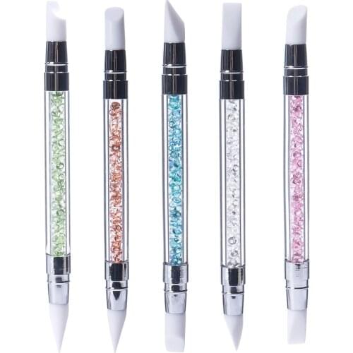 2 Heads Nail Art Sculpture Pen Rhinestone Nail Art Brushes Silicone Nail Brush Pencil With Acrylic Handle Manicure Tool
