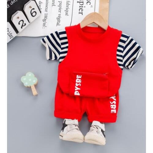 Summer Children Boys Fashion Clothes Baby Girls Splicing Pocket T Shirt+Shorts 2Pcs/Sets Kids Infant Clothing Toddler Tracksuit