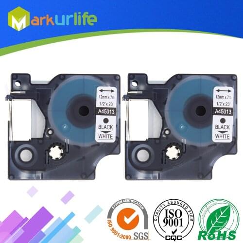 2 Pack/Lot Labeling Tape for DYMO 45013 s0720530 Compatible Dymo D1 Label Writer 12mm* 7m Black on White for Dymo Label Printer