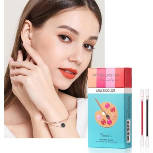 20pcs Cotton Swab Lip Tint Glaze Tattoo Lipstick Cotton Buds Swab Lipstick Lasting Waterproof Matte Tattoo Lipstick