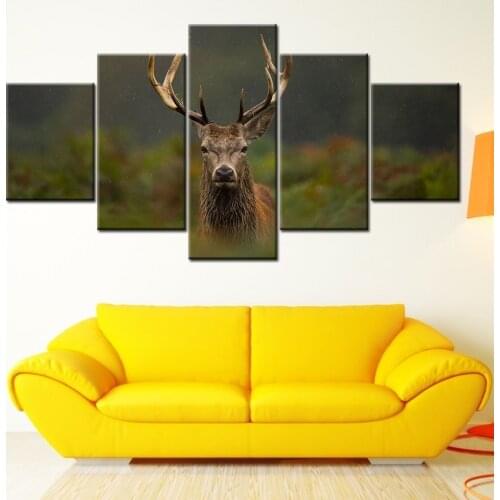 5 Panel Modern HD deer on grass in snow Art Print Canvas Poster Modular Wallpaper Paintings Posters for Living Room Home Decor