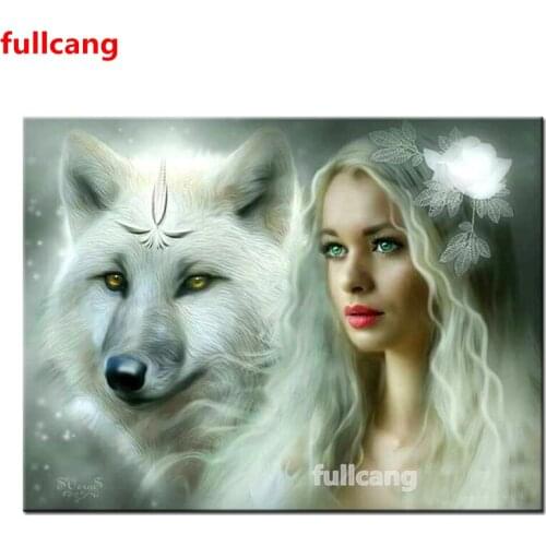 5d Diy diamond painting Wolf And Woman full square Round Drill, diamond embroidery Rhinestone Animal and girl , JX2327
