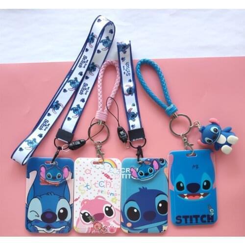 Anime Disney Stitch Mickey mouse PVC Card Student Campus Card Hanging Neck bag Card Mickey Minnie Holder Lanyard ID Card Toys